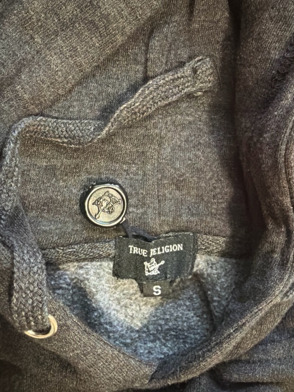 True Religion Men's Charcoal Gray Zip-Up Hoodie Sweater